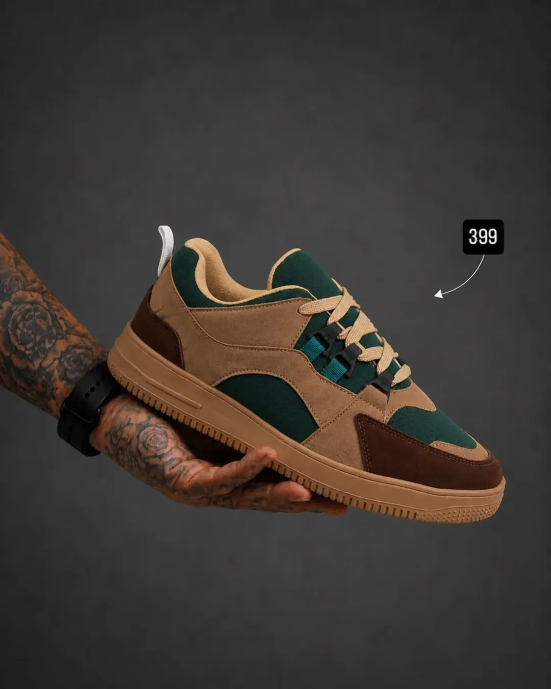 Men’s Premium Green & Beige Streetwear Sneakers | Trendy Casual Shoes for Men