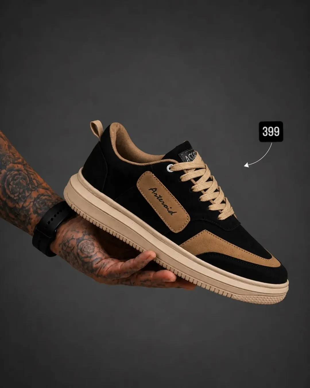 Men’s Black & Beige Casual Sneakers | Premium Streetwear Shoes for Men