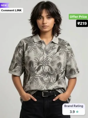 Women’s Printed Polo T-Shirt | Trendy Oversized Casual Tee for Women