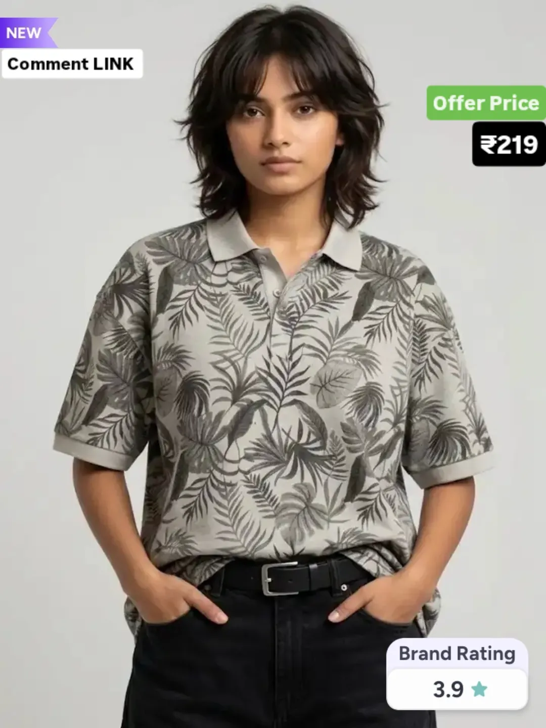 Women’s Printed Polo T-Shirt | Trendy Oversized Casual Tee for Women