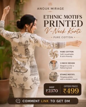 Anouk Mirage Ethnic Motifs Printed V-Neck Cotton Kurti
