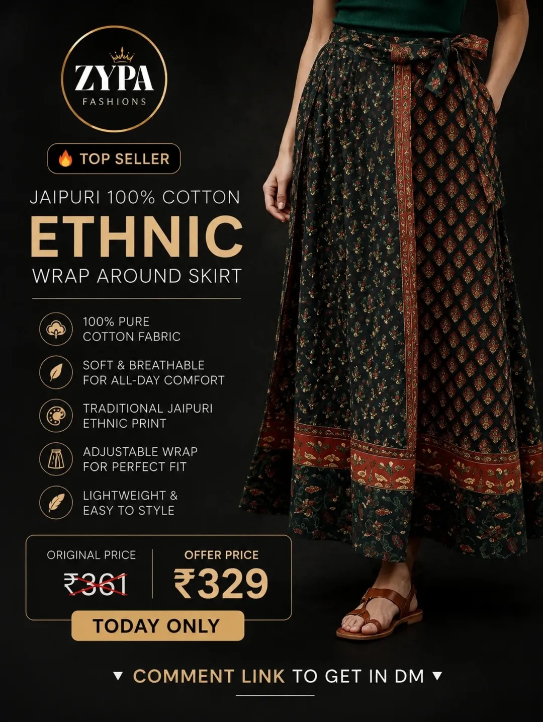 Jaipuri Cotton Ethnic Wrap Around Skirt for Women - ZYPA Fashions