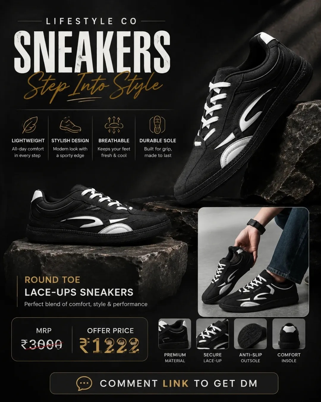 Lifestyle Co Black & White Lightweight Sneakers