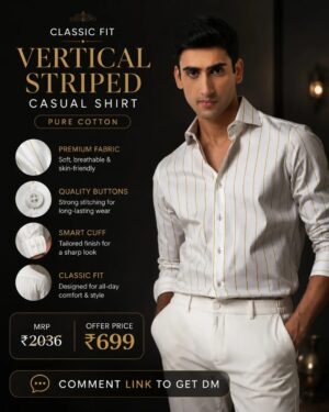 White Vertical Striped Pure Cotton Shirt