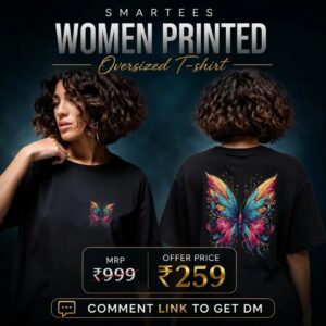 Women’s Black Butterfly Printed Oversized T-Shirt - ZYPA Fashions
