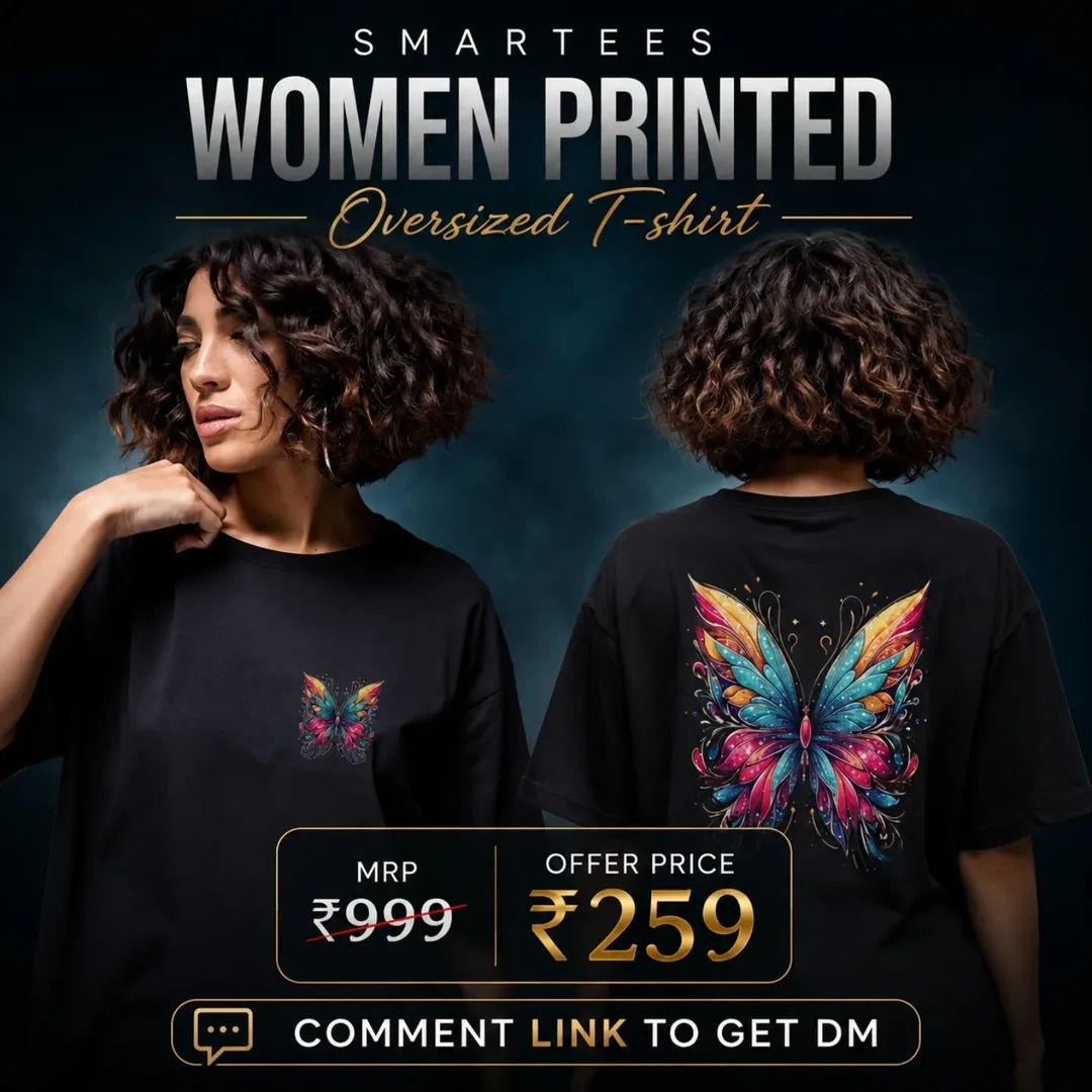 Women’s Black Butterfly Printed Oversized T-Shirt - ZYPA Fashions