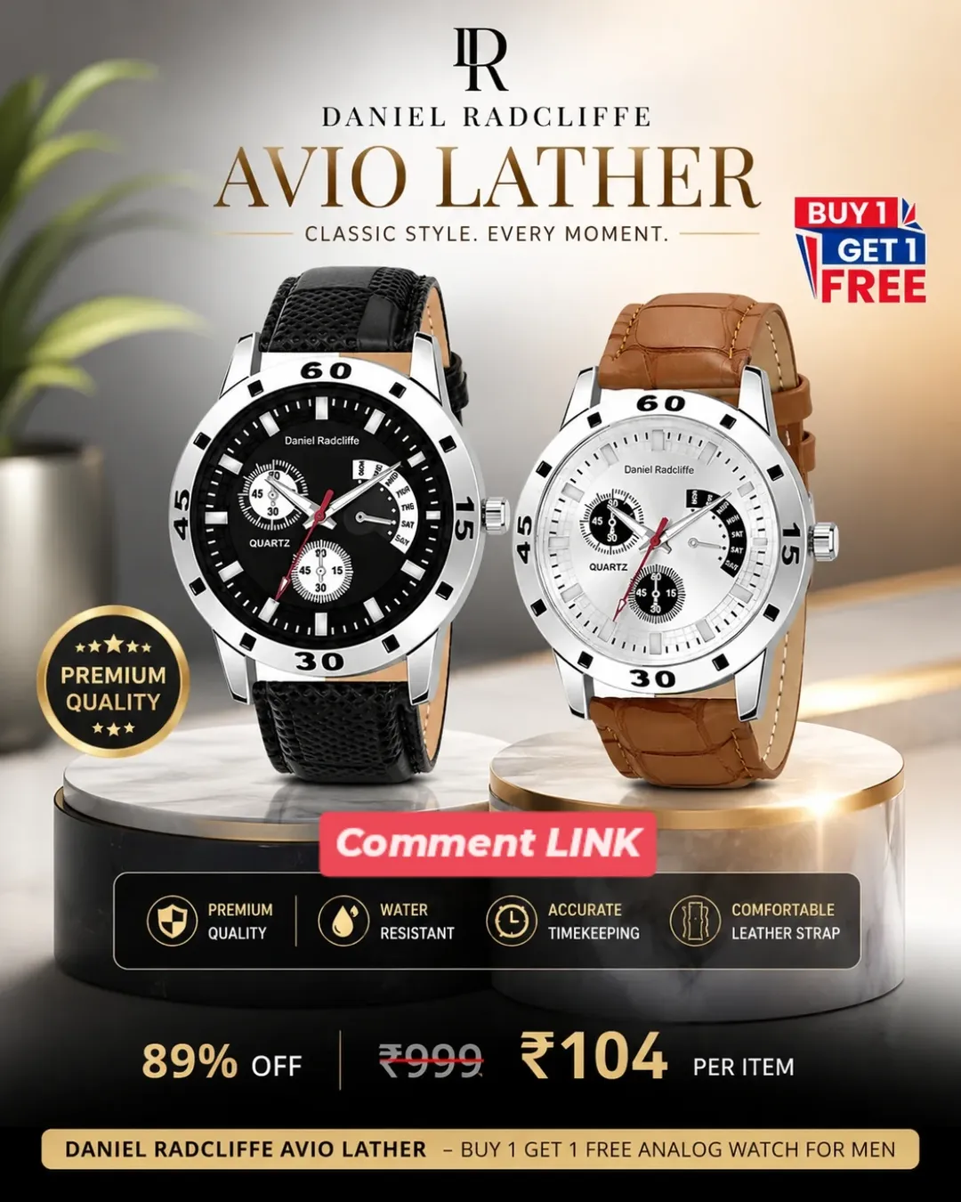 Daniel Radcliffe Avio Lather | Analog Watch  - For Men